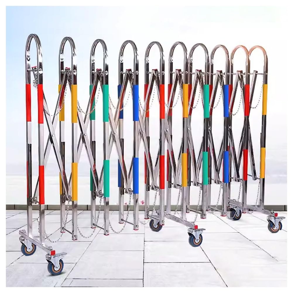 exproyzk Metal Expandable Barricade, Folding Security Gate, Retractable Driveway Gate, 360° Rolling Barricade Gate, Stainless Steels (Color : Multi-Colored, Size : 1.1x7m)