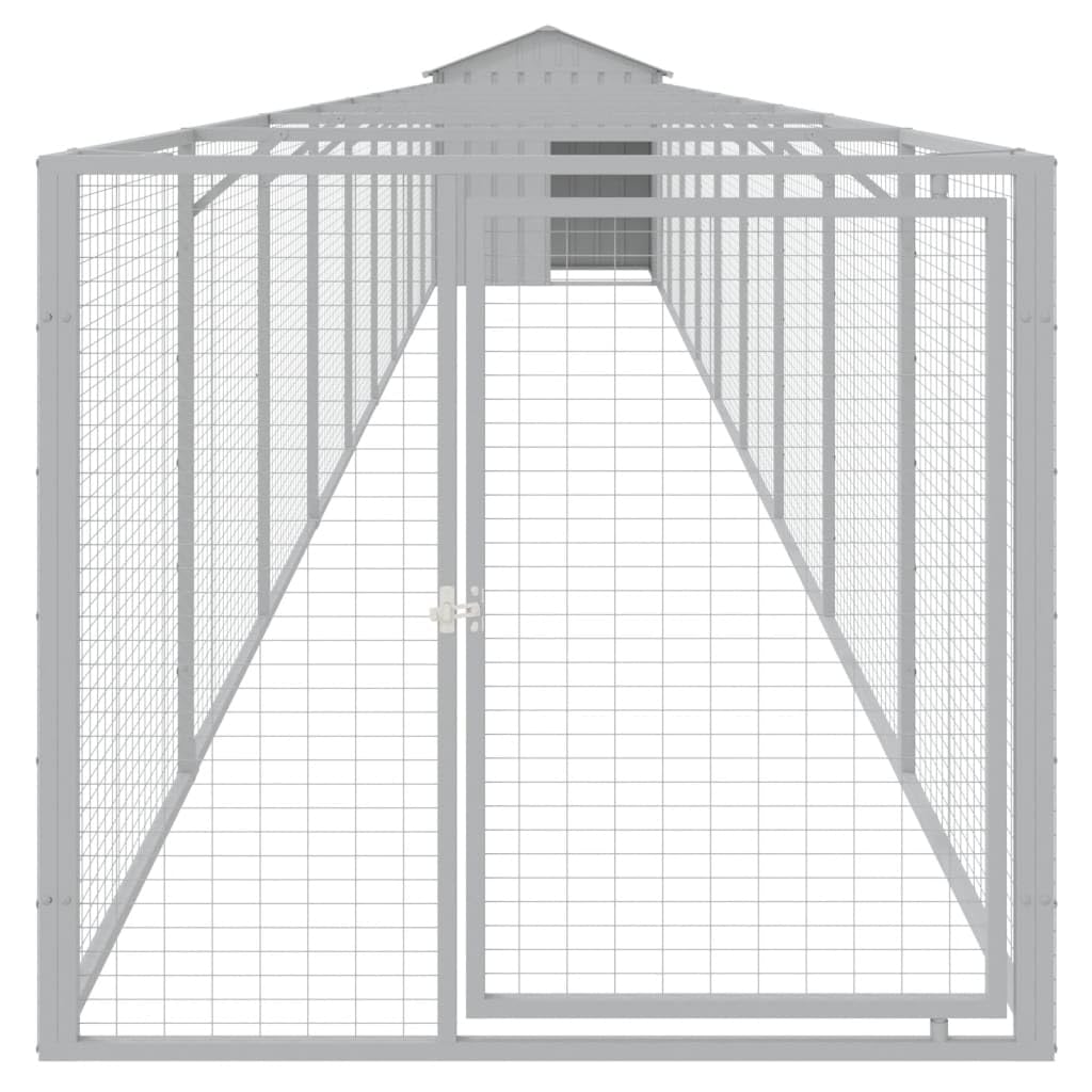 Outdoor Dog House with Extended Run Galvanized Steel Gray