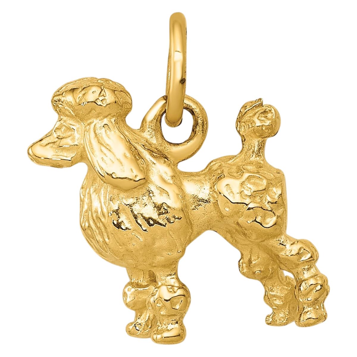 14K Yellow Gold Solid 3D Poodle Dog Charm Pendant - 16mm x 13mm Detailed Polished Animal Charm with 22" inch .9mm Curb Chain
