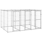 Silver Galvanized Steel Outdoor Dog Kennel 86.6 x 129.9 x 70.9 in 78.1 sqft Playpen for Large Dogs Weather-Resistant Enclosure with Roof and Doors for Garden and Backyard