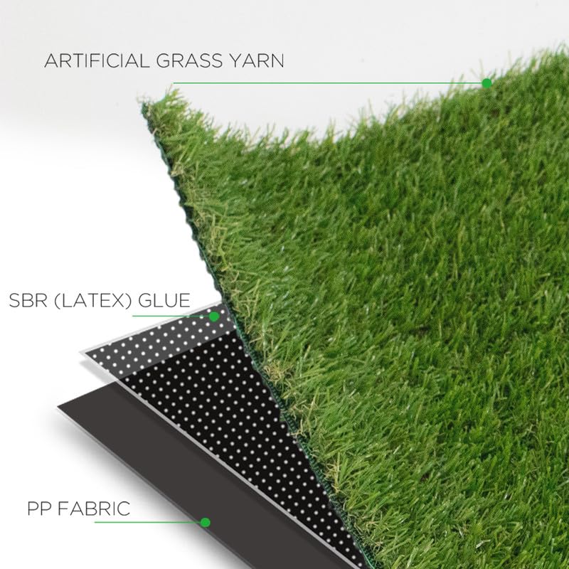 Artificial Grass Turf 8FTX75FT Outdoor Rug 0.8 Inch Fake Grass Rug Realistic Synthetic Turf Mat Drain Holes Artificial Lawn Carpet Pet Dogs Patio Garden Balcony Landscape Green Custom Size