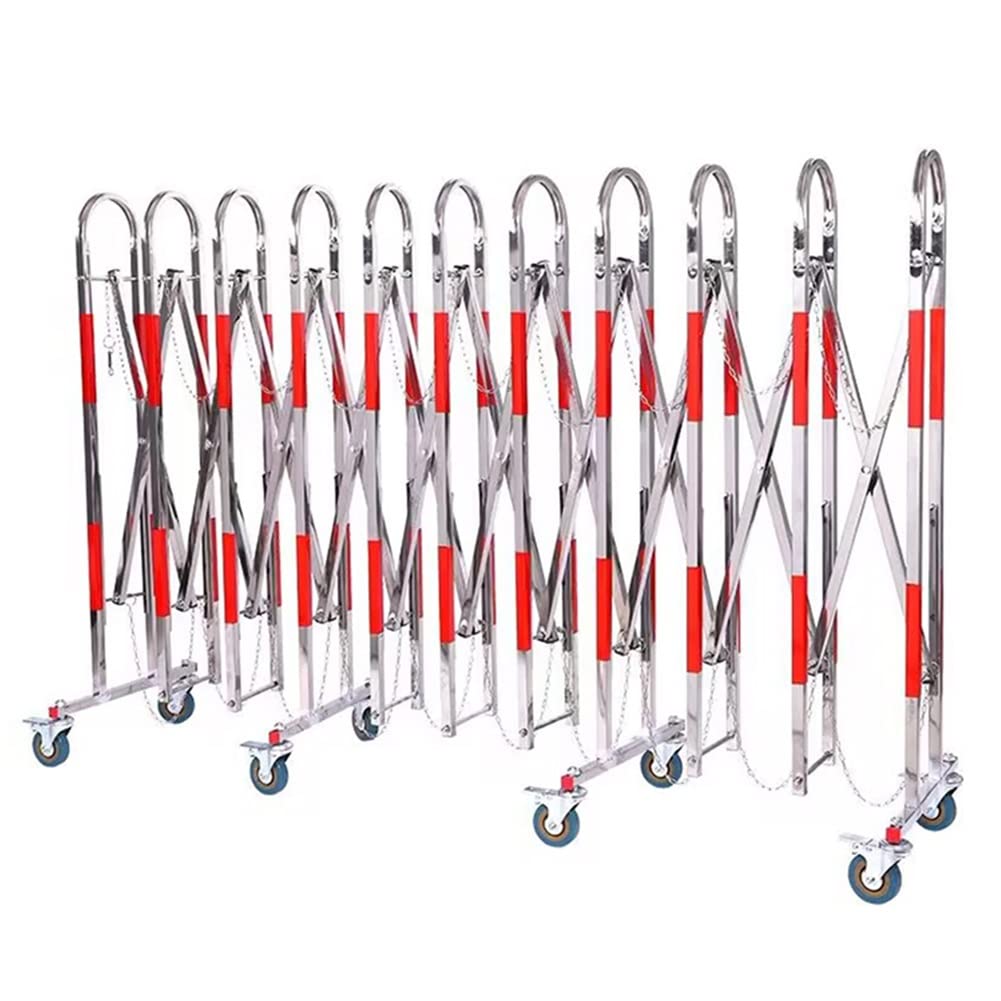 Telescopic Traffic Fence Folding Portable Scissor Gate,Stainless Steel Traffic Fence - Expandable Metal Barricade with Casters - Mobile Safety Barrier Gate, Outdoor Foldi,Multicolor-1.1x9m