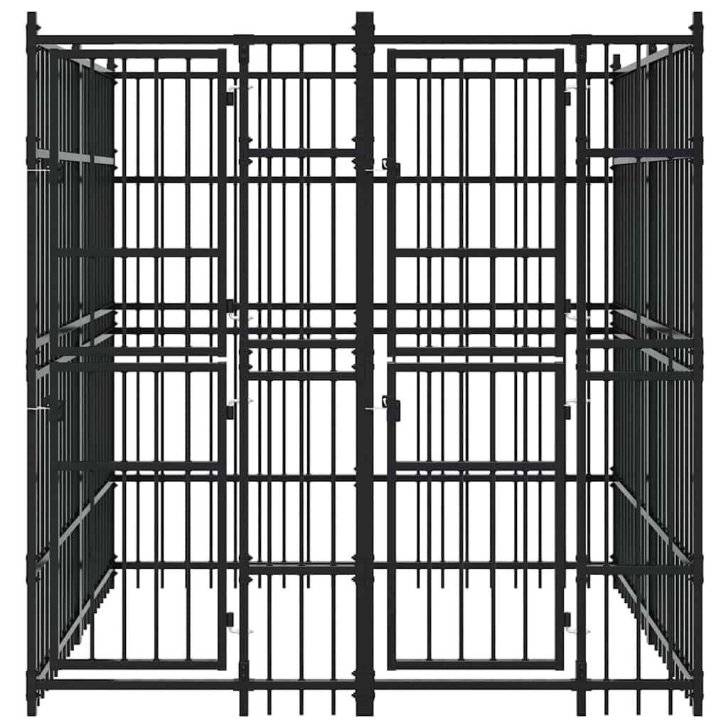 Steel Outdoor Dog Kennel - 39.7 sq ft Enclosure, Lockable Black