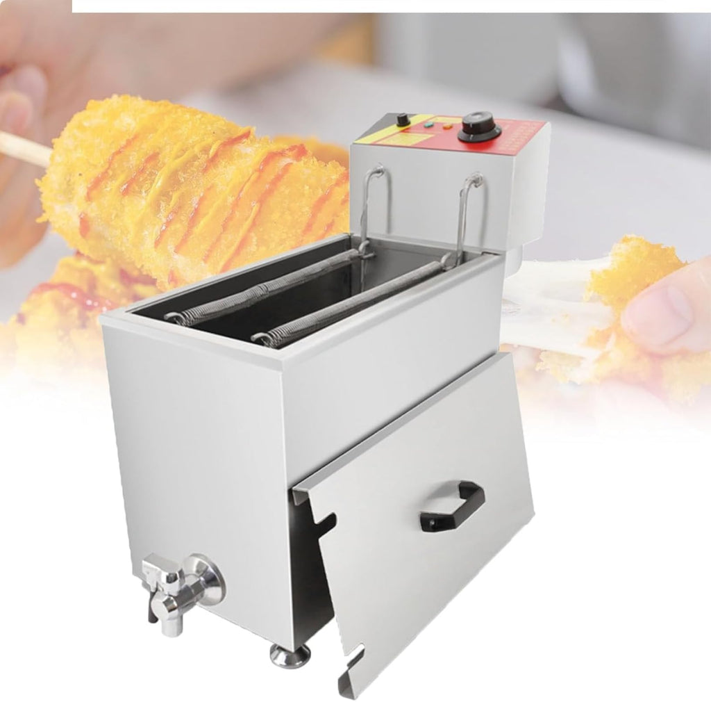 25L Commercial Corn Dog Deep Fryer, Fryer Stainless Steel Korean Cheese Hot Dogs Waffle, with 12 Hooks, Cheese Hot Dogs Sticks Frying Machine, for Restaurant