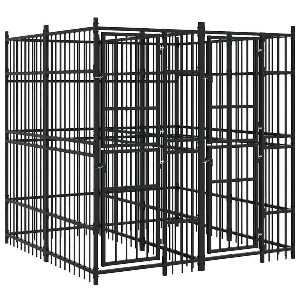 Steel Outdoor Dog Kennel - 39.7 sq ft Enclosure, Lockable Black