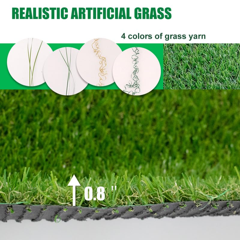 Artificial Grass Turf 8FTX75FT Outdoor Rug 0.8 Inch Fake Grass Rug Realistic Synthetic Turf Mat Drain Holes Artificial Lawn Carpet Pet Dogs Patio Garden Balcony Landscape Green Custom Size