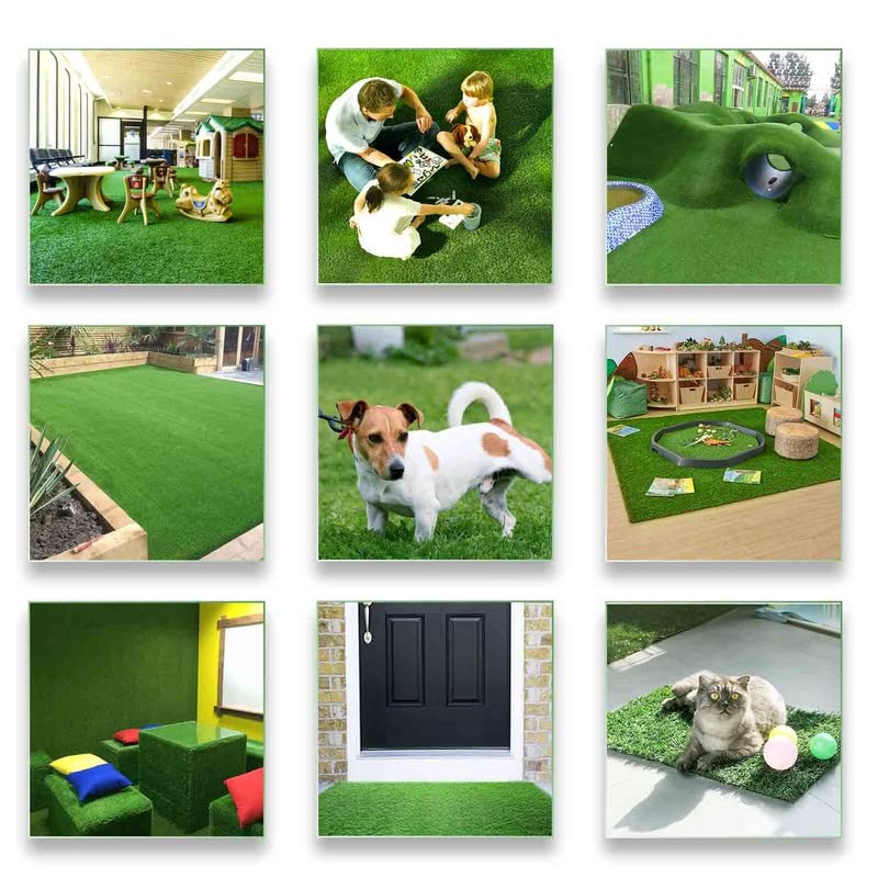 Artificial Grass Turf 8FTX75FT Outdoor Rug 0.8 Inch Fake Grass Rug Realistic Synthetic Turf Mat Drain Holes Artificial Lawn Carpet Pet Dogs Patio Garden Balcony Landscape Green Custom Size