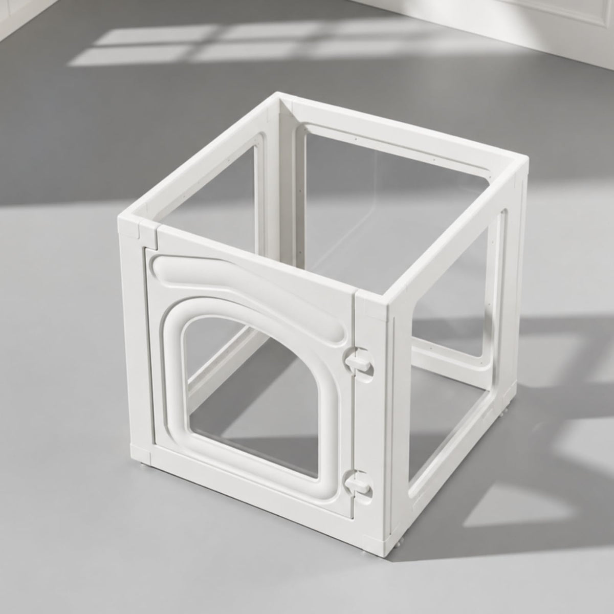 Indoor Kennel Freestanding Pet with Clear Panels Clear Acrylic Dog Playpen, White