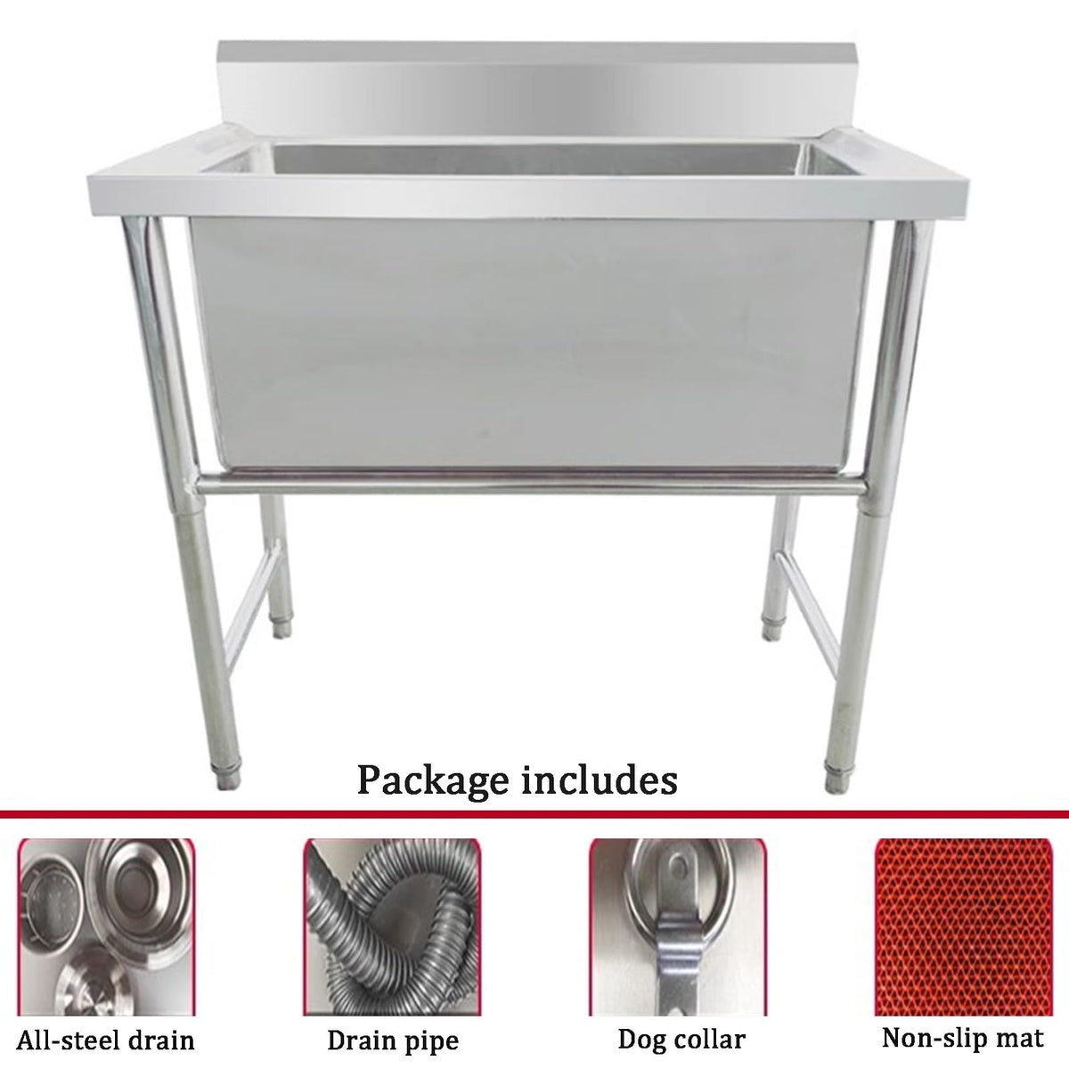 80CM Stainless Steel Washing Station for Large Medium Small Pets, Dogs Professional Metal Bathtubs, Indoor Outdoor Pet Grooming Bath Tub with Mat(Green,100X60X90CM)