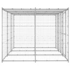 Silver Galvanized Steel Outdoor Dog Kennel 86.6 x 129.9 x 70.9 in 78.1 sqft Playpen for Large Dogs Weather-Resistant Enclosure with Roof and Doors for Garden and Backyard