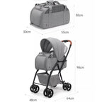 3-in-1 Pet Stroller for Small Medium Dogs Cat 4-Wheel Puppy Stroller with Detachable Carrier & Pad Lightweight Foldable Cat Stroller Trolley for Travel Shopping Walking,Grey