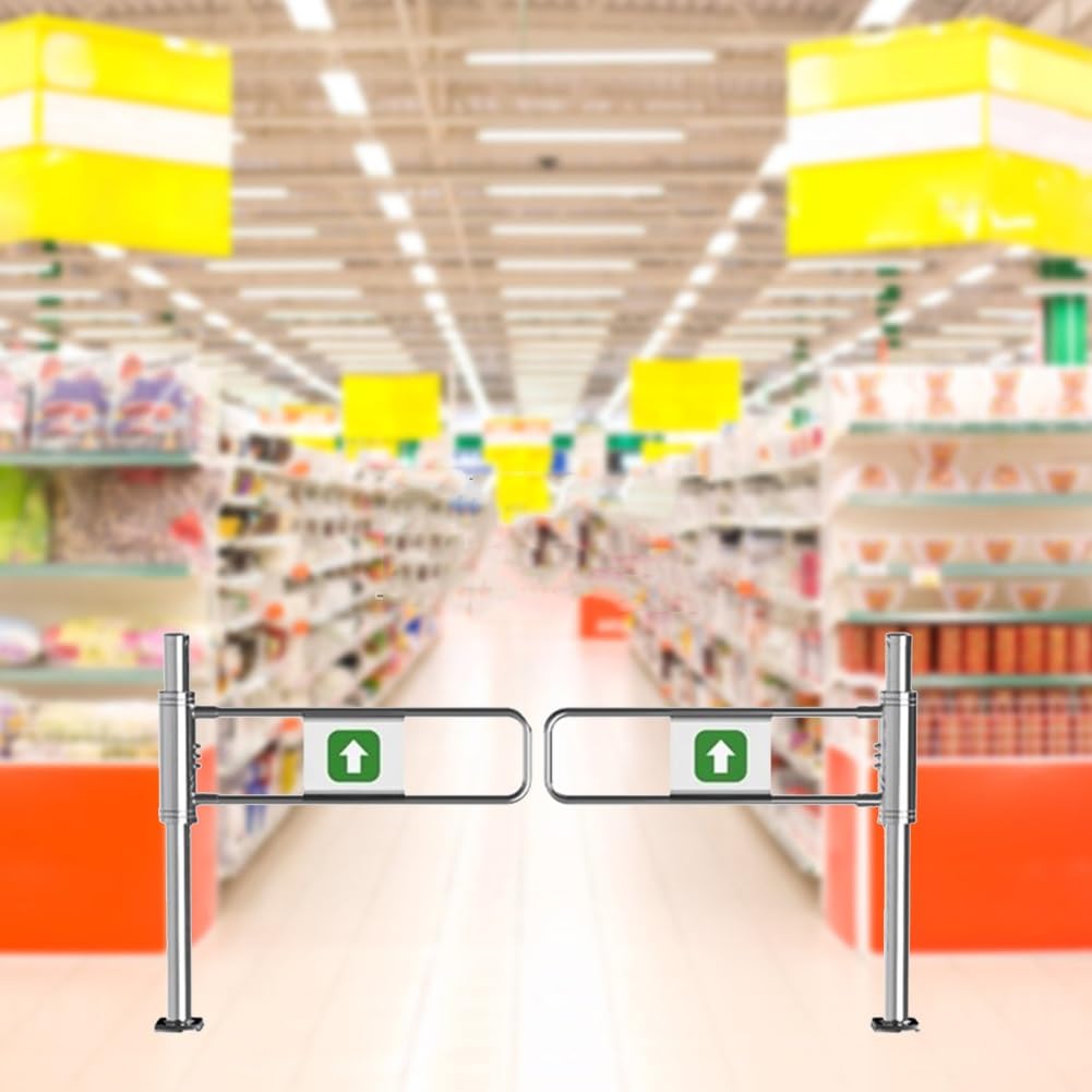 Automatic Swing Safety Gate, Heavy-Duty Entrance Barrier with Two-Way Closing Door and Swing Brake for Supermarkets and Warehouses