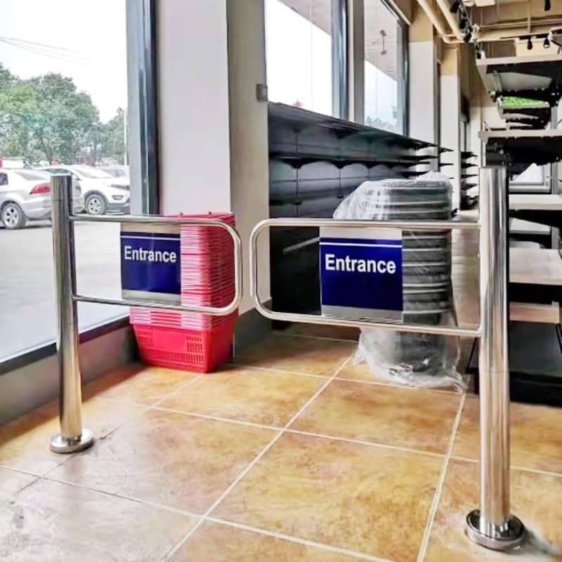 Automatic Swing Gate - 1-Way Spring-Loaded Door, Stainless Steel Pedestrian Barrier Gate for Warehouse, 2.0x3.2ft, Silver-4.9x3.2ft(150x99cm)