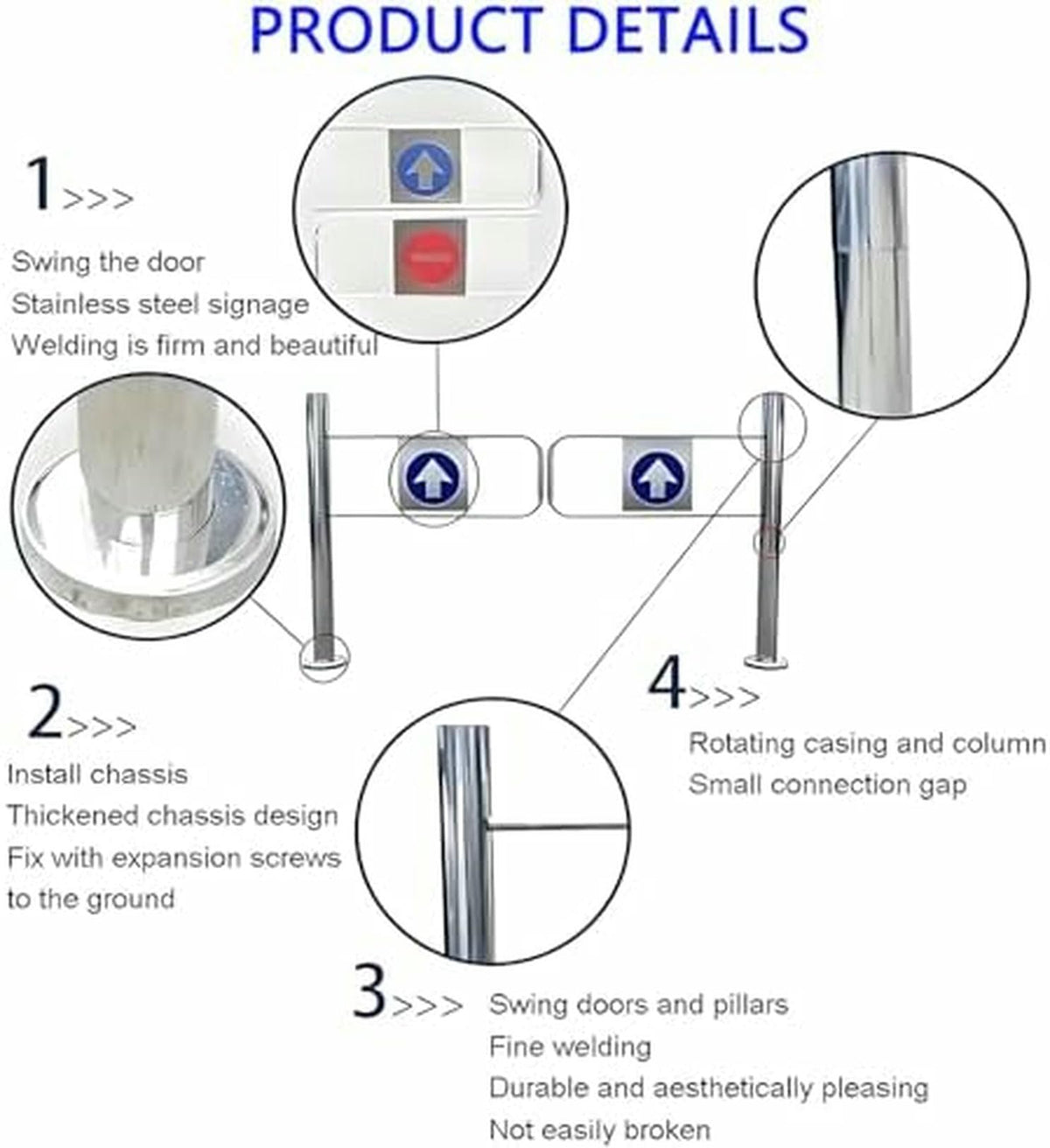 Spring-Loaded Stainless Steel Safety Swing Gate - Automatic Closing One-Way Door for Supermarkets, Libraries, and Scenic Entrances