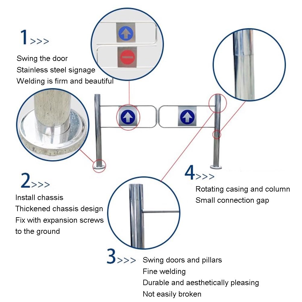 Automatic Swing Safety Gate, Heavy-Duty Entrance Barrier with Two-Way Closing Door and Swing Brake for Supermarkets and Warehouses