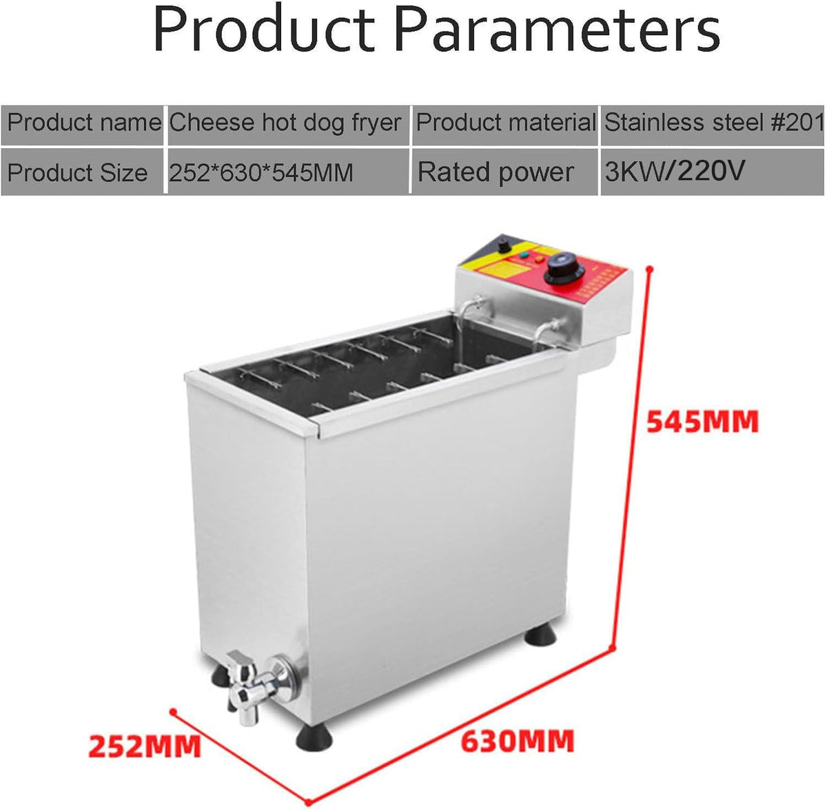 25L Commercial Electric Deep Fryer for Cheese Hot Dogs Sticks Frying Machine, Large Capacity Corn Dog Fryer for Restaurant, Store, Home - Sausage Frying Equipment,220v