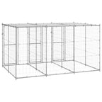 Silver Galvanized Steel Outdoor Dog Kennel 86.6 x 129.9 x 70.9 in 78.1 sqft Playpen for Large Dogs Weather-Resistant Enclosure with Roof and Doors for Garden and Backyard