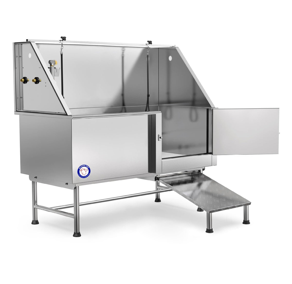 62" Stainless Steel Pet Dog Bath Tub with Faucet (Right door/Left Drain), 62 x 27 x 58"