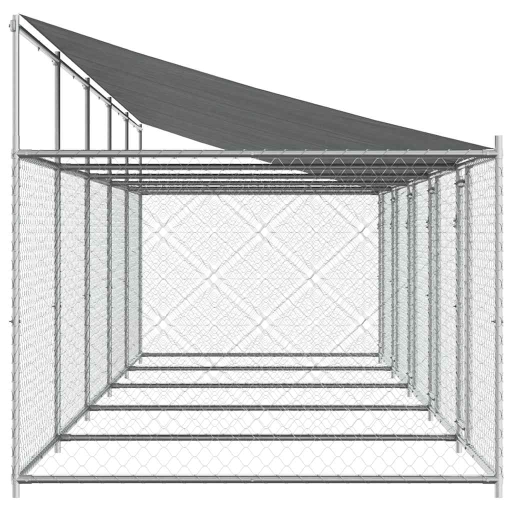Grey Galvanized Steel Dog Cage 32.8x6.6x6.6 ft Durable Outdoor Enclosure with Roof and Lockable Doors for Secure Pet Play Area Weatherproof and Easy Maintenance