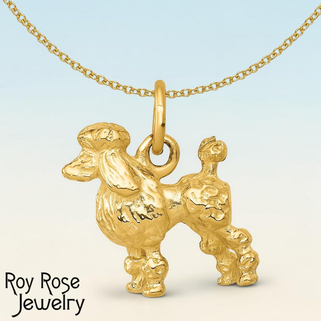 14K Yellow Gold Solid 3D Poodle Dog Charm Pendant - 16mm x 13mm Detailed Polished Animal Charm with 22" inch .9mm Curb Chain