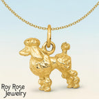 14K Yellow Gold Solid 3D Poodle Dog Charm Pendant - 16mm x 13mm Detailed Polished Animal Charm with 22" inch .9mm Curb Chain