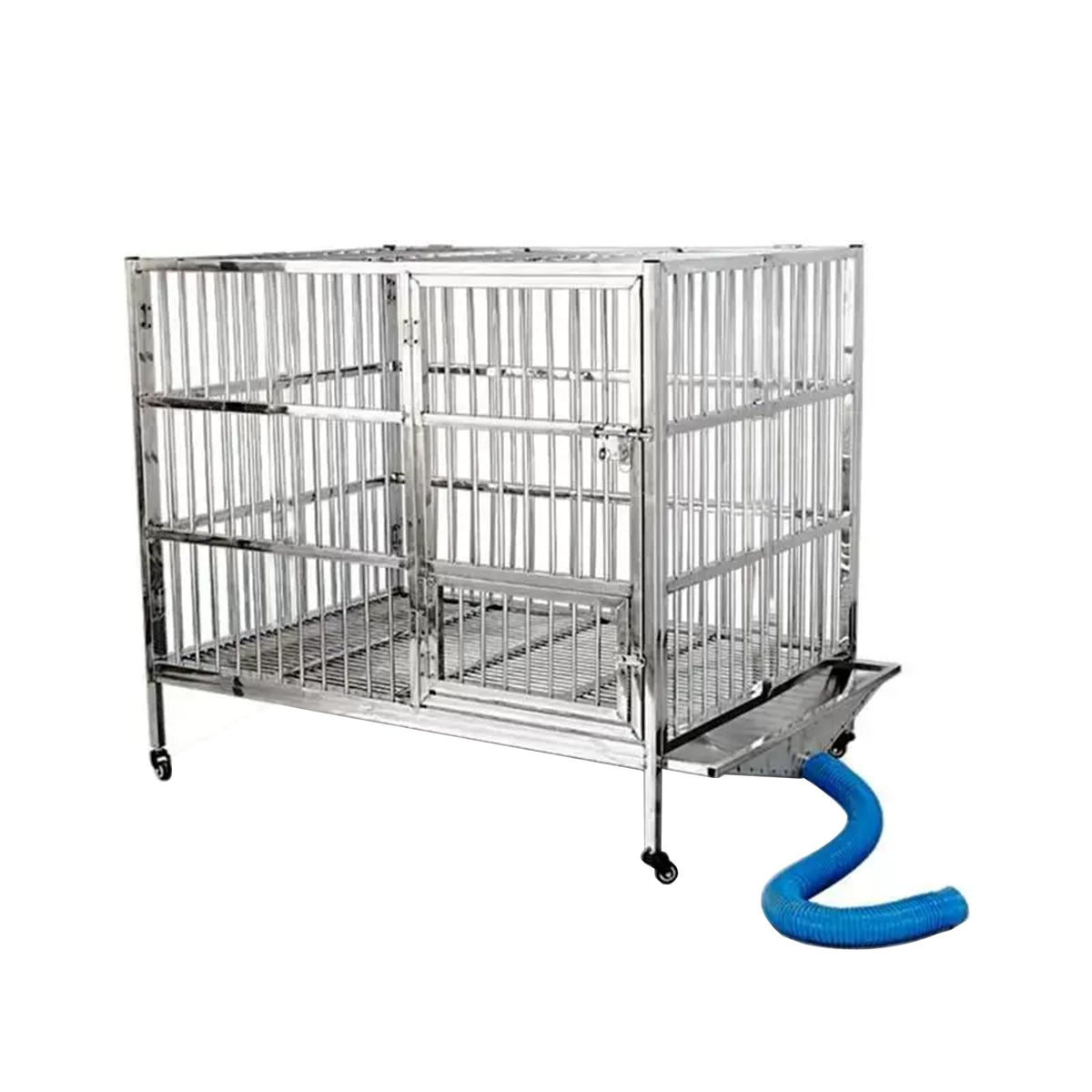 Heavy Duty Indestructible Dog Crate with Lockable Wheels, Double Door, Escape-Proof Dog Crate Kennel with Toilet(125X90X105cm)