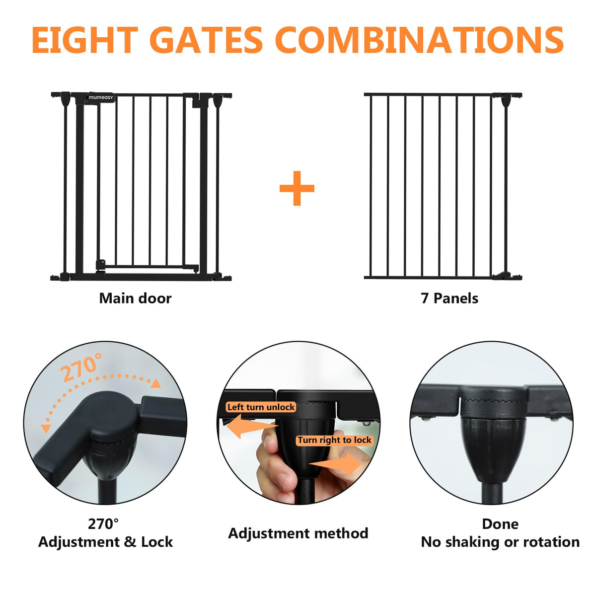 199" Extra Wide Baby Gate, Play Yard Child Safety Gate, Dog Gates with Auto-Close Door, Double Locking System for The House Doorways, Fireplace, Kitchen, 8-Panels, 30" Tall