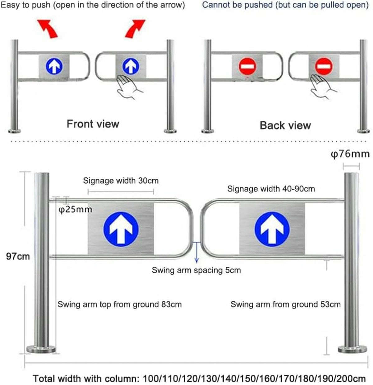 Automatic Swing Gate One-Way Double Door Security Barrier for Store, Library, Supermarket, Warehouse Entrance/Exit,Silver-100x97cm