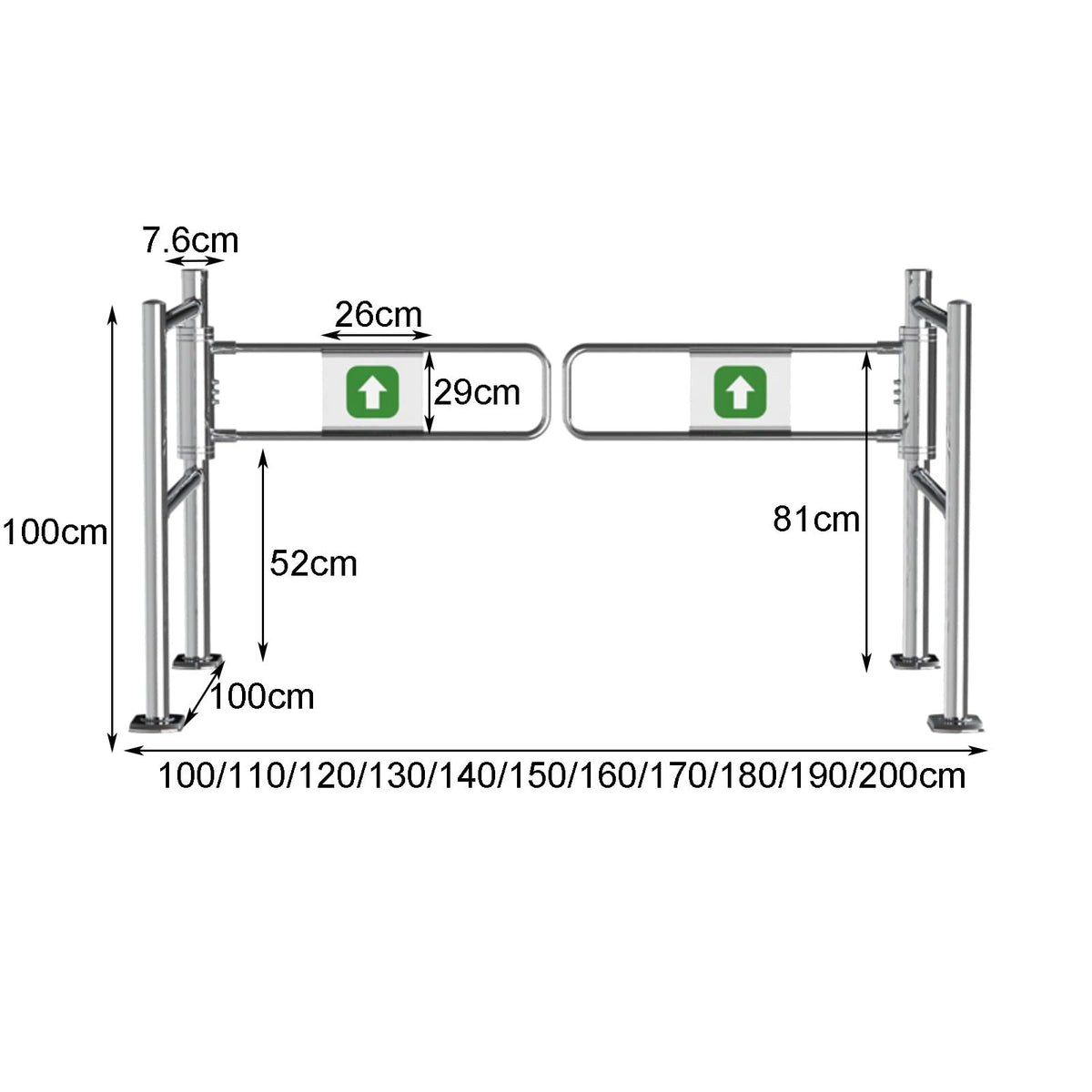 Automatic Spring-Loaded Safety Swing Gate, 90° Manual Open Pedestrian Gate for Supermarkets, Factories & Parks, Rebound Design, Silver-A, 140x100cm