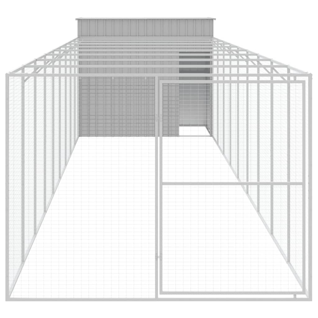 Large Dog House with Extended Run, Outdoor Dog Kennel with Galvanized Steel Frame, Spacious Dog Enclosure for Large Breeds, 84.3 x 84.3 x 71.3 in, Light Grey