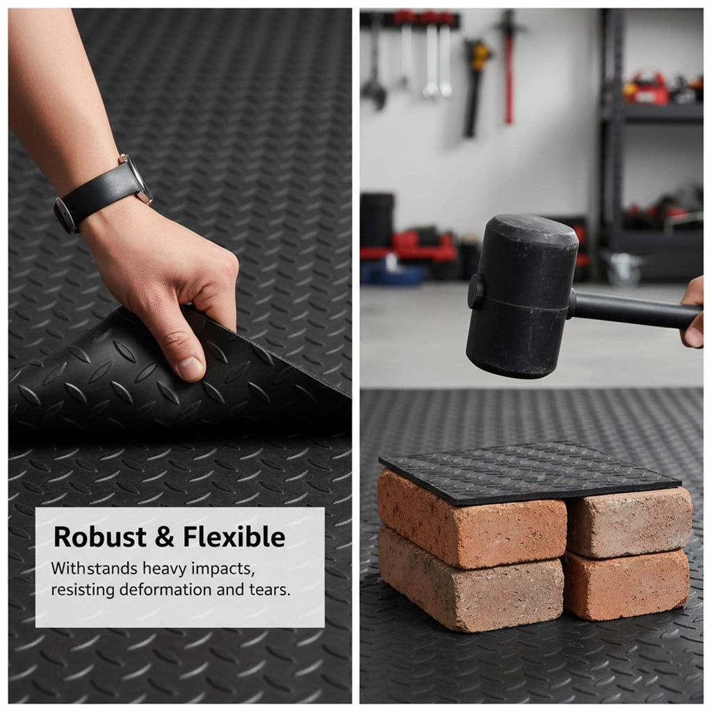 1/8 Inch Thick Large Outdoor Waterproof Rubber Mat with Diamond Plate Design for Home Gym, Dog Crate, Patio, Garage, Balcony