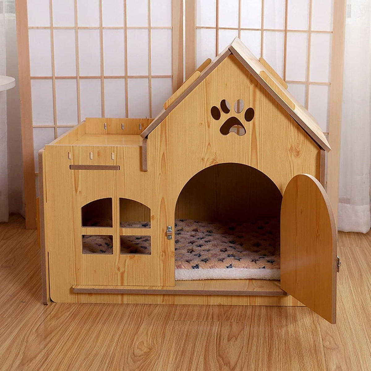 Pet House Outdoor Wooden Pet House Outdoor Pet Kennel House Type Cottage Four Seasons Pet Kennel Pet Supplies，Without Door
