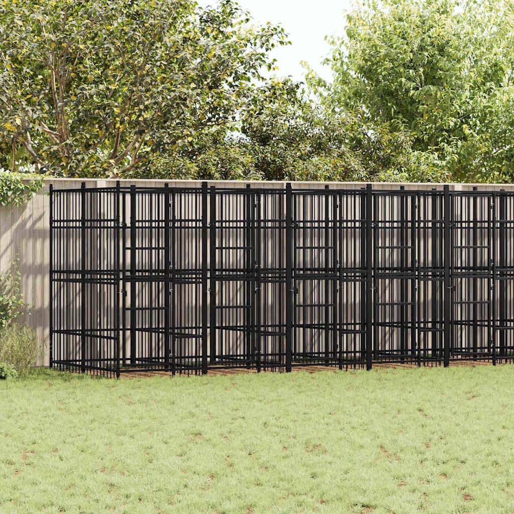 Steel Outdoor Dog Kennel - 39.7 sq ft Enclosure, Lockable Black