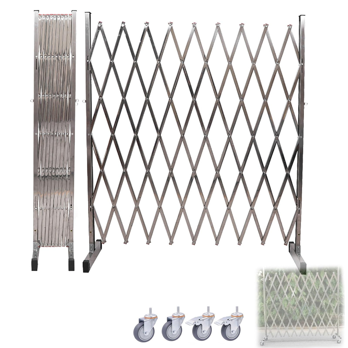 Flexible Stainless Steel Mobile Safety Barrier with Wheels - Expandable Industrial Road & Garage Protection - Durable Portable Versatile 250x180cm for Airports & Events