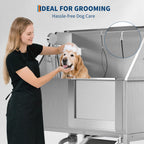 50" Stainless Steel Dog Wash Tub with Right-Side Ramps & Floor Grate,Professional Pet Grooming Station for Large, Medium, Small Dogs