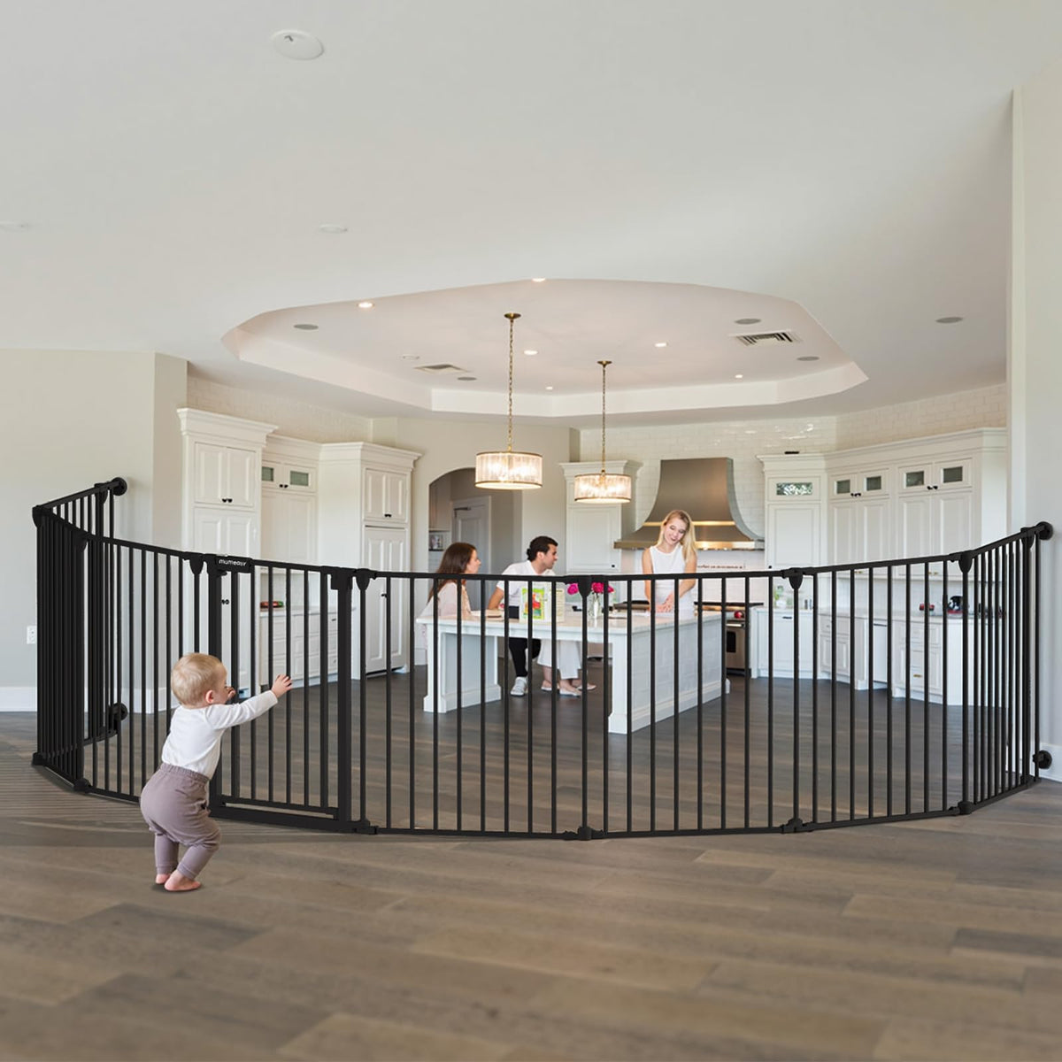 199" Extra Wide Baby Gate, Play Yard Child Safety Gate, Dog Gates with Auto-Close Door, Double Locking System for The House Doorways, Fireplace, Kitchen, 8-Panels, 30" Tall