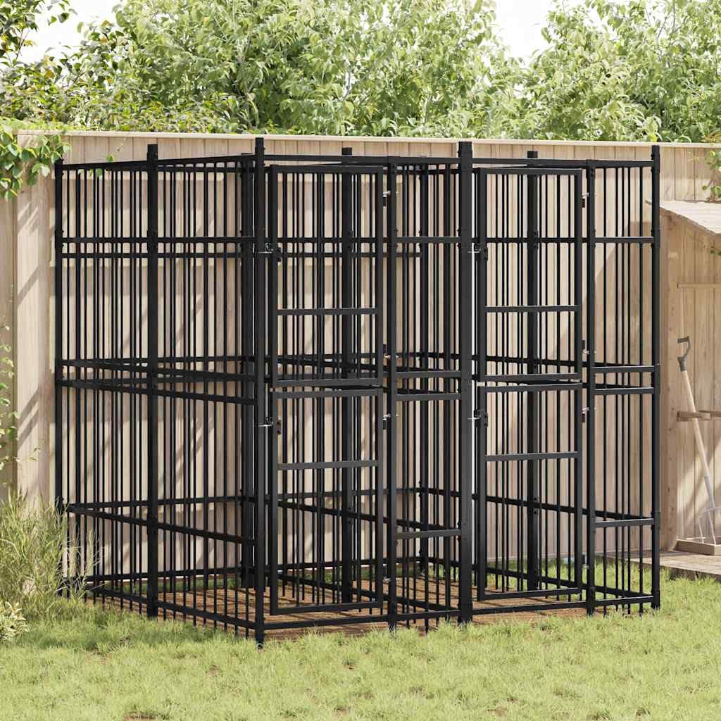 Steel Outdoor Dog Kennel - 39.7 sq ft Enclosure, Lockable Black