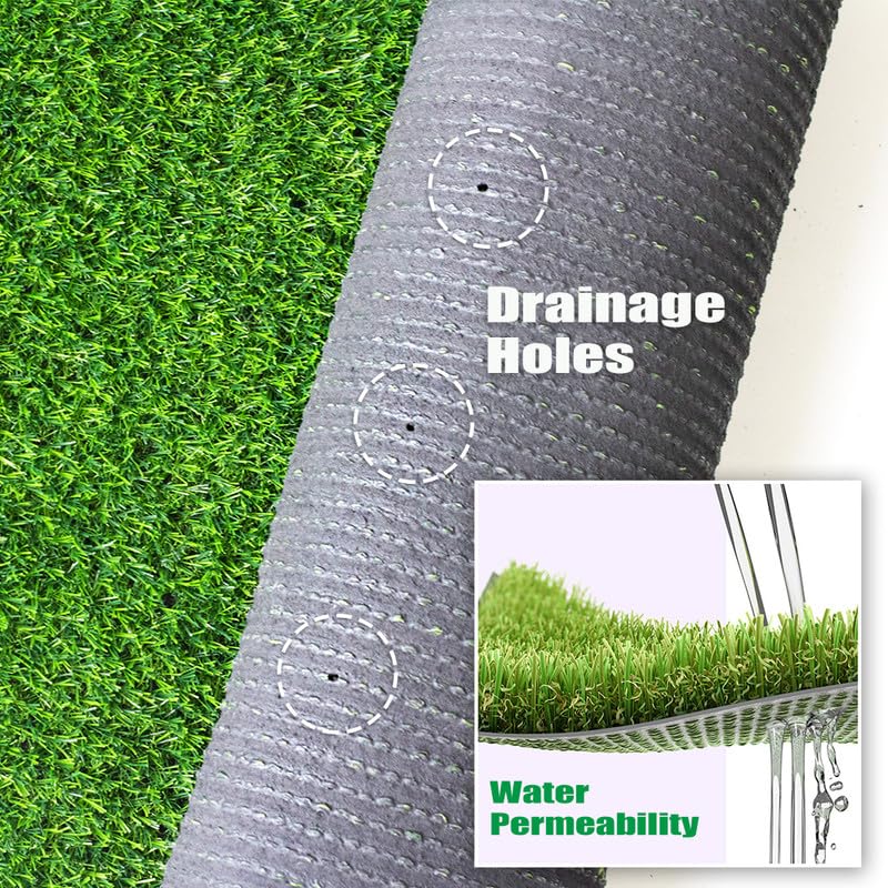 0.7inch Realistic Indoor/Outdoor Artificial Grass/Turf Synthetic Drainage Holes Pet Faux Grass Astro Rug Carpe 6FTX79FT Indoor Outdoor Balcony