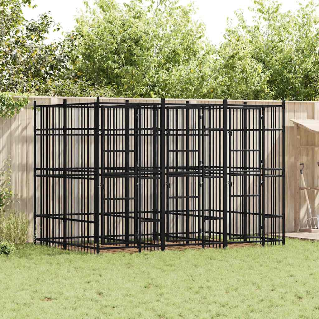 Steel Outdoor Dog Kennel - 39.7 sq ft Enclosure, Lockable Black