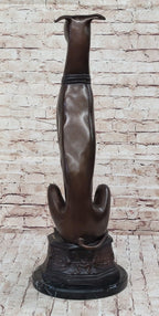 Art Deco Life Size Sitting Greyhound Dog Bronze Sculpture Marble Base Statue Artwork Sale By Think Bronze