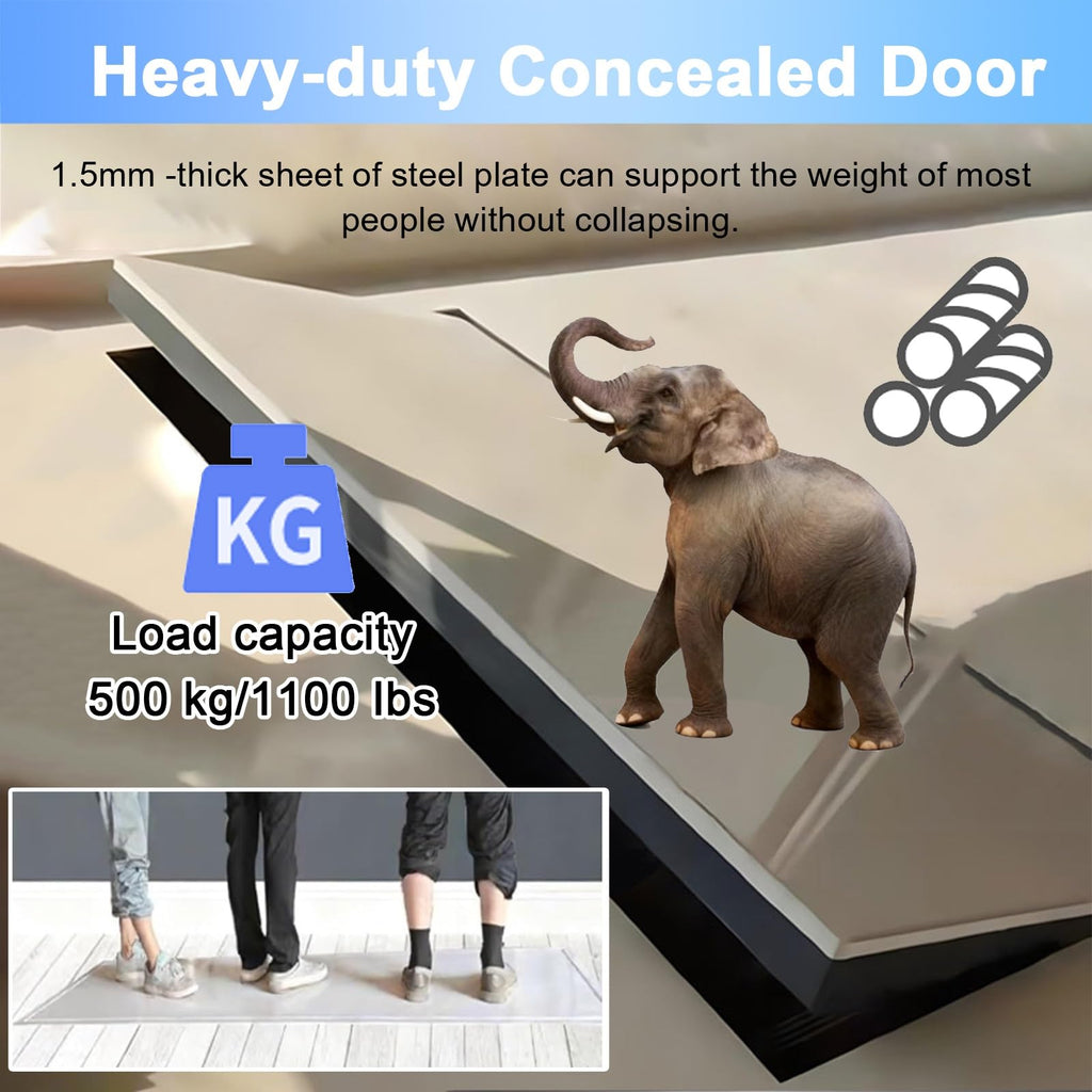 Flush Floor Cellar Gate with Hinged, Invisible Trap Door for Wood Flooring, Interior Crawl Space Access Panel for Home Renovation(60X29in/1520X740mm)