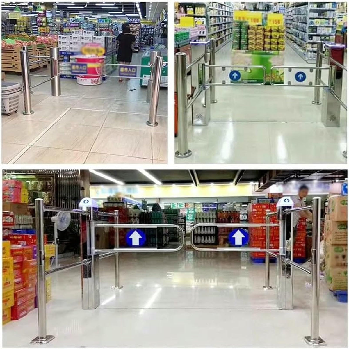 Automatic Swing Gate One-Way Double Door Security Barrier for Store, Library, Supermarket, Warehouse Entrance/Exit,Silver-100x97cm