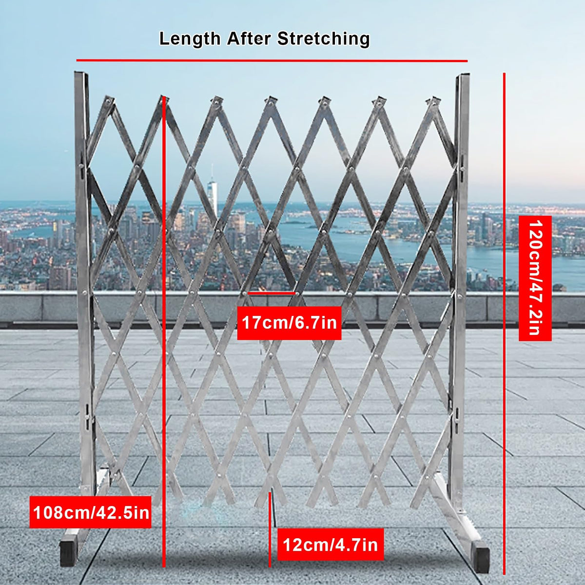 Expandable Stainless Steel Mobile Security Gate on Wheels - 350x120cm Flexible Folding Barrier for Garage, Airport, Road - Industrial Safety Solution