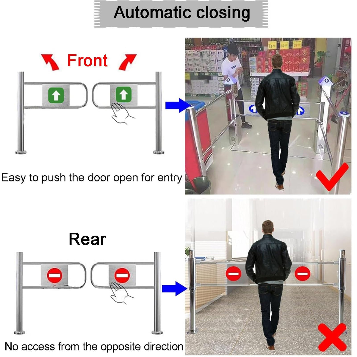 Automatic Spring-Loaded Safety Swing Gate, 90° Manual Open Pedestrian Gate for Supermarkets, Factories & Parks, Rebound Design, Silver-A, 140x100cm