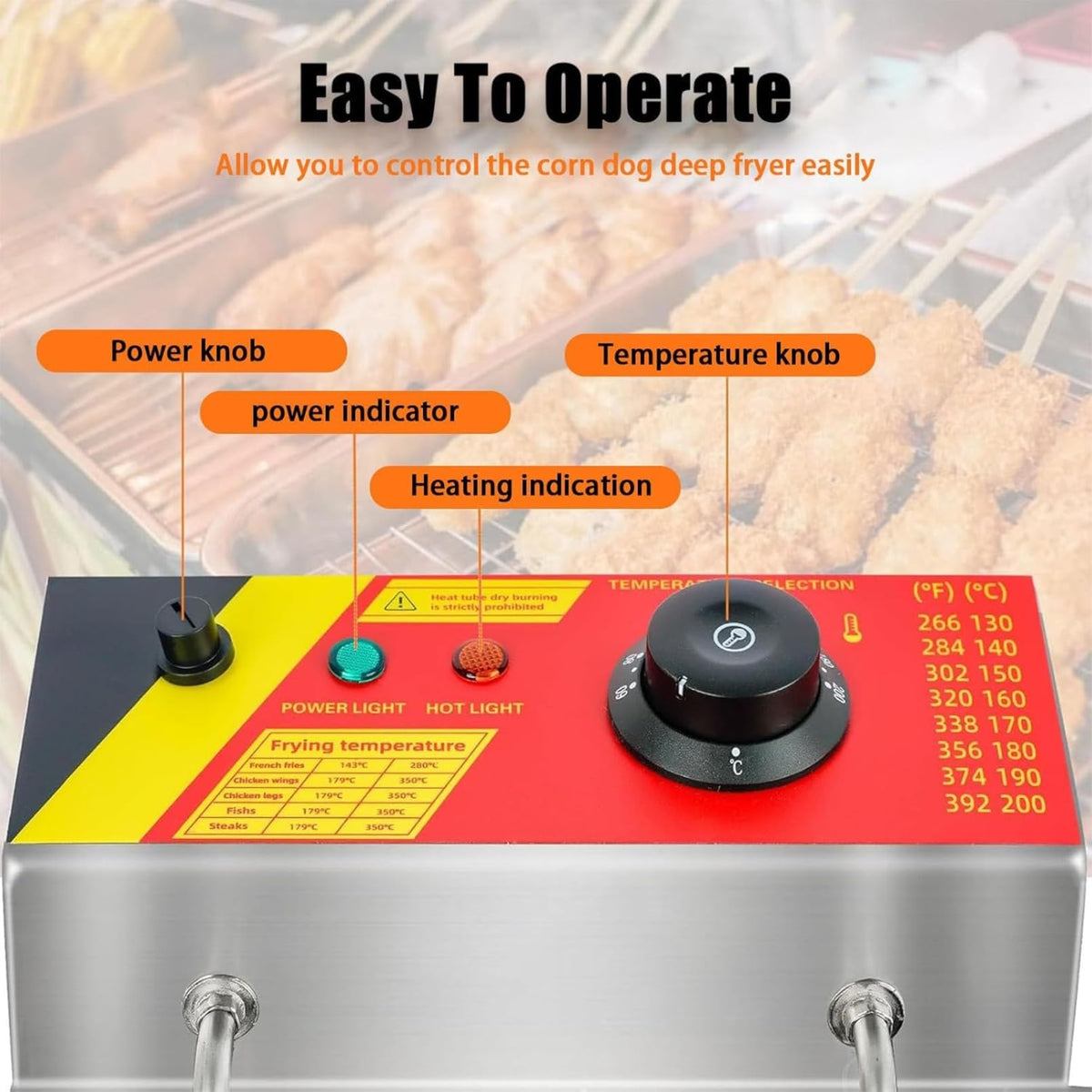 25L Commercial Corn Dog Deep Fryer, Fryer Stainless Steel Korean Cheese Hot Dogs Waffle, with 12 Hooks, Cheese Hot Dogs Sticks Frying Machine, for Restaurant