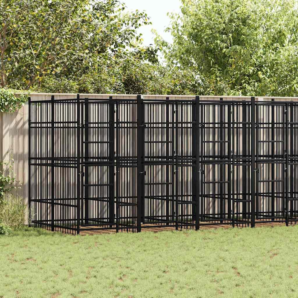 Steel Outdoor Dog Kennel - 39.7 sq ft Enclosure, Lockable Black