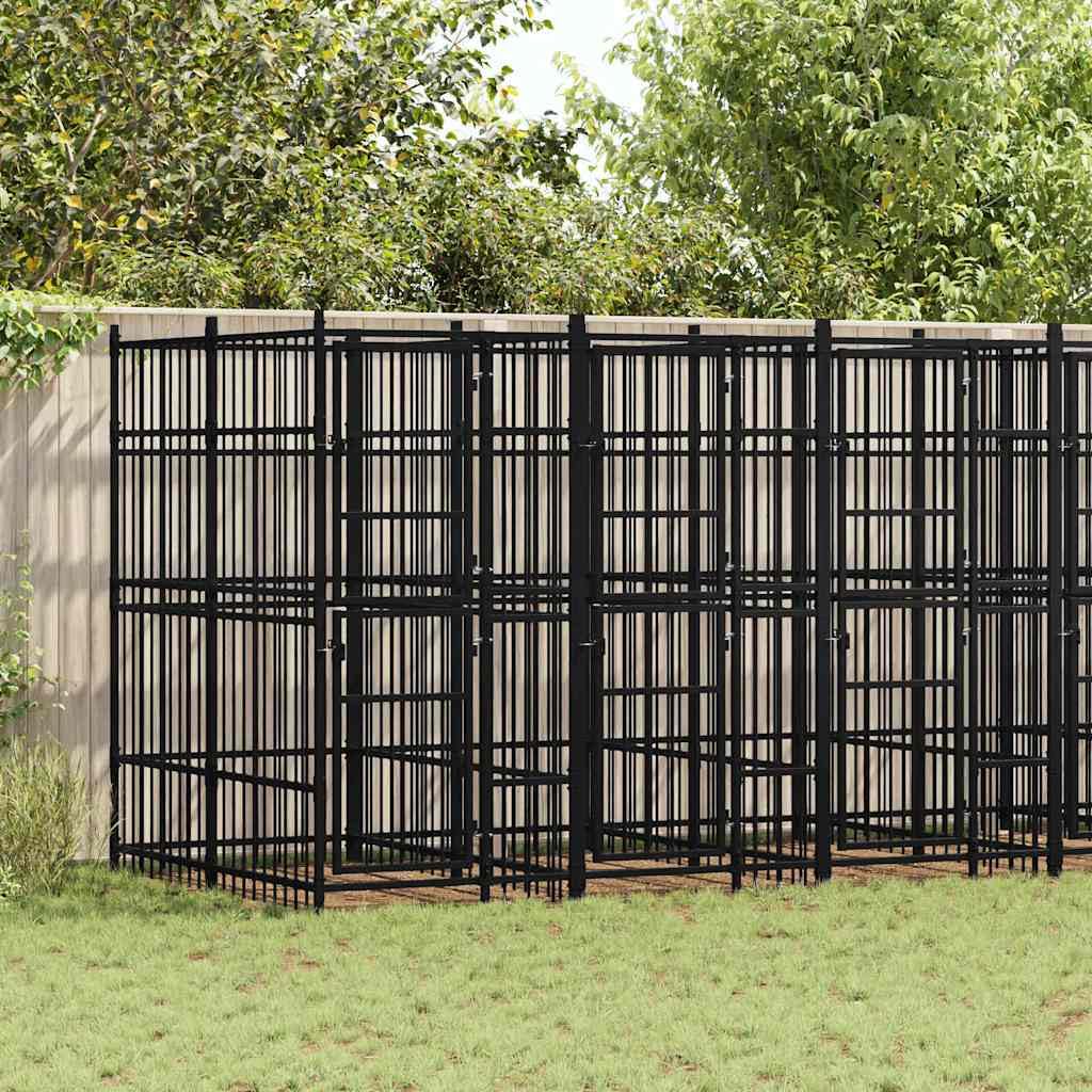 Steel Outdoor Dog Kennel - 39.7 sq ft Enclosure, Lockable Black