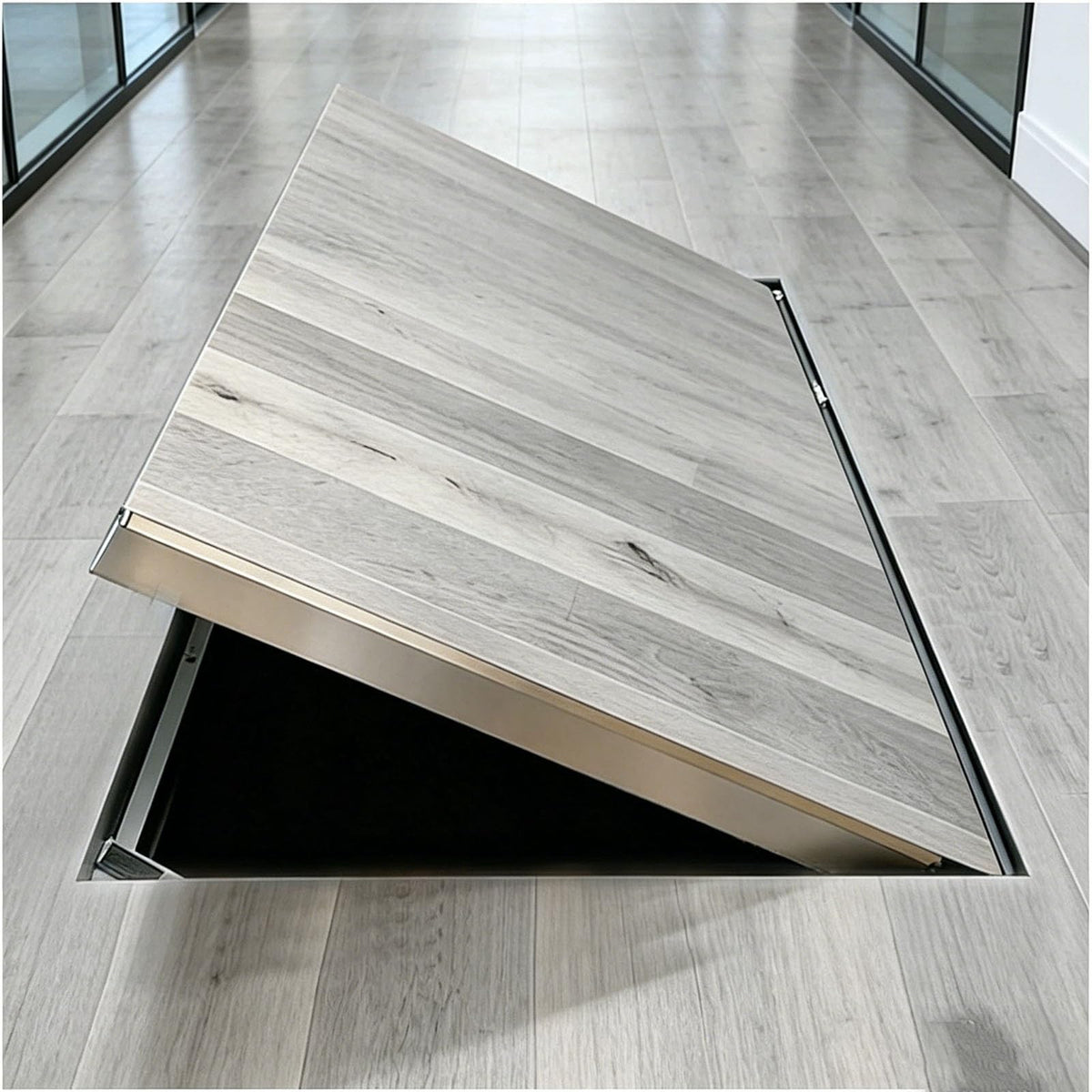 Flush Floor Cellar Gate with Hinged, Invisible Trap Door for Wood Flooring, Interior Crawl Space Access Panel for Home Renovation(60X29in/1520X740mm)