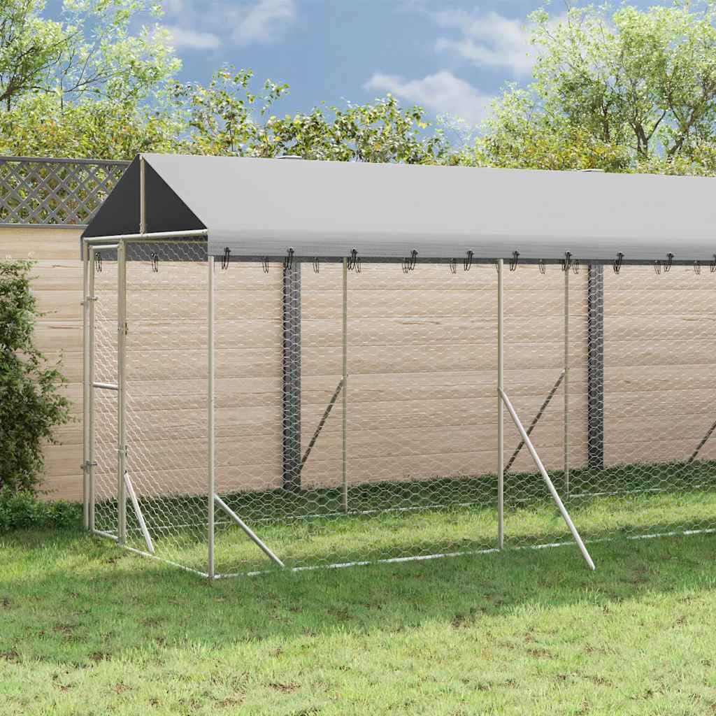 Outdoor Dog Kennel with Roof, 6.6x32.8x8.2ft Galvanized Steel Enclosure for Pets, Large Exercise Playpen for Dogs Chickens Rabbits with Lockable Door