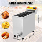 25L Commercial Corn Dog Deep Fryer, Fryer Stainless Steel Korean Cheese Hot Dogs Waffle, with 12 Hooks, Cheese Hot Dogs Sticks Frying Machine, for Restaurant